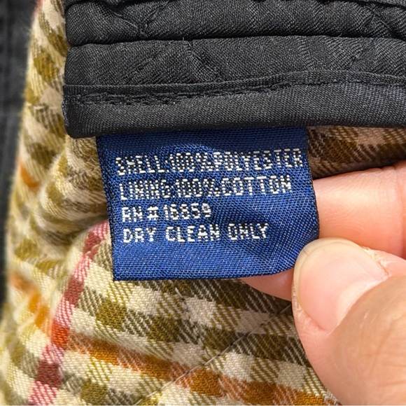 J. McLaughlin Size Medium Black Puffer Vest Cotton Plaid Lined Corduroy Collar - Picture 4 of 5